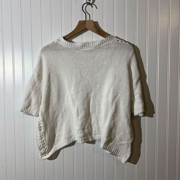 Dragonfly White Knit Crochet Pullover Sweater Boho Festival Oversized Boxy Top M - Picture 2 of 8
